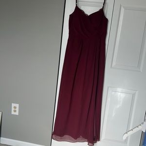 Gorgeous deep red wine/ burgundy dress. Size 12, hemmed for 5’ 6”.